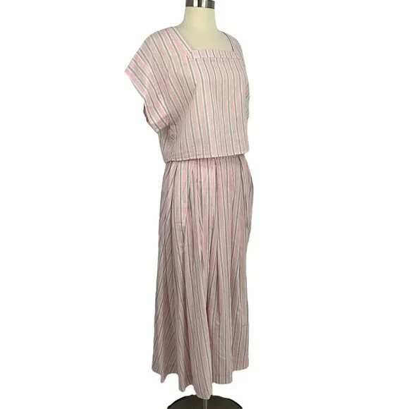 Mable Size S Sydney Square Neck Top & Skirt Set Pink Grey Stripe 100% Cotton - Picture 2 of 16